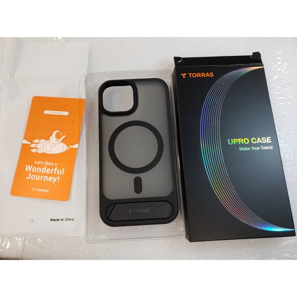 TORRAS iPhone 15 Reg Case Magnetic Flush Stand MagSafe Slim Frosted Black - Picture 4 of 12